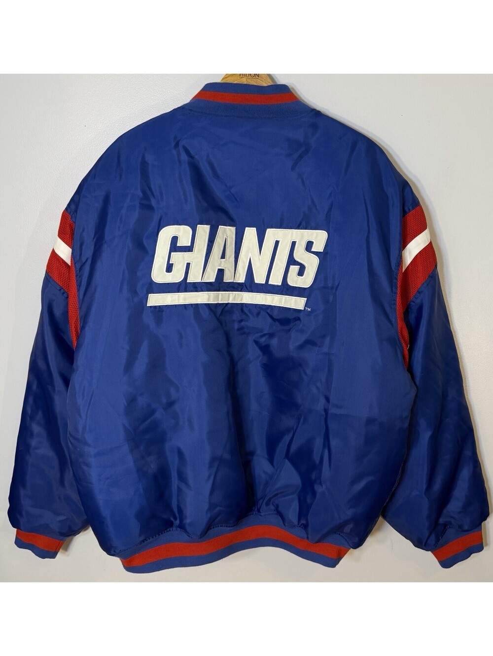 VTG 90s NY Giants Mirage Satin Bomber Jacket Men’s 2X Blue NFL Varsity Throwback